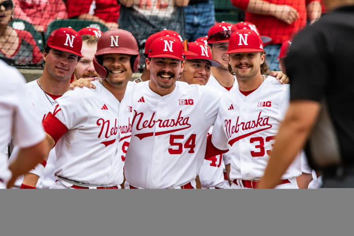 28-Charlie Fischer, Trey Frahm, Jackson Brockett Nebraska Baseball vs Penn State G3 2023